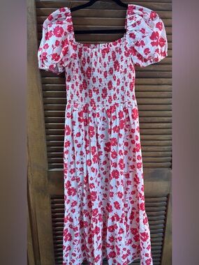 Red Floral Smocked dress - Brand: Francesca’s